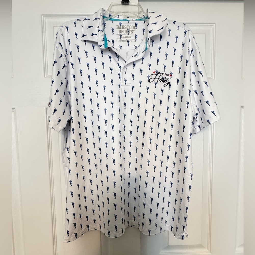 Barstool Ain’t No Hobby White and Blue Men's Polo Shirt